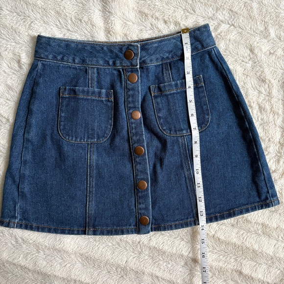 Brandy Melville Mini Denim A-Line Skirt Button Down Front Size 24 - Picture 6 of 7